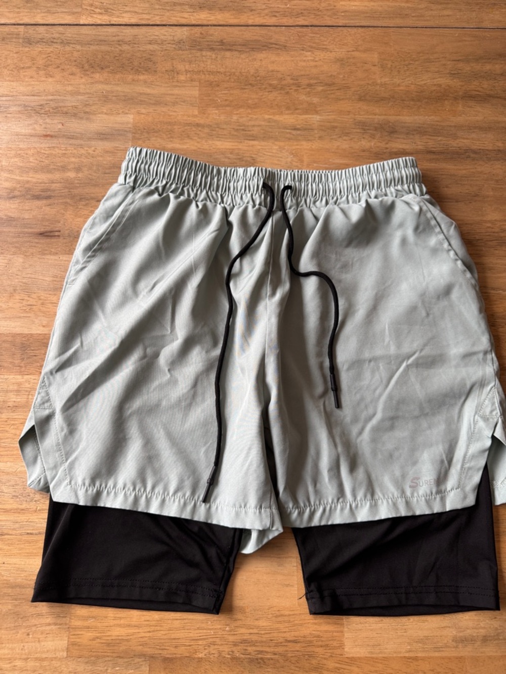 Light Gray Men's Athletic Shorts with Black Inner Liner
